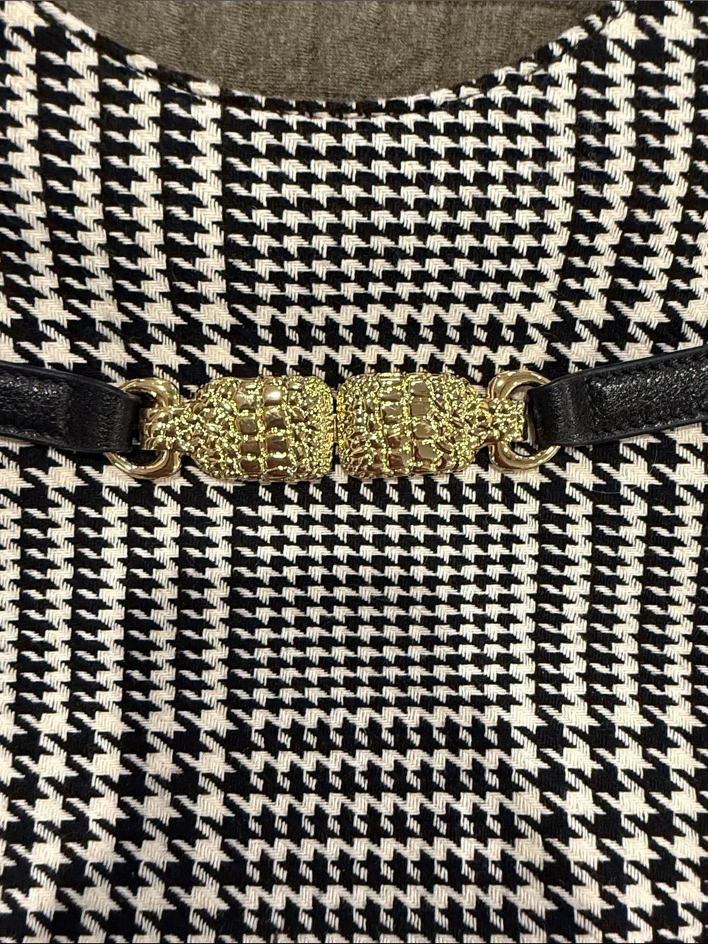 Talbots Black & White Houndstooth Shoulder Bag with Gold Accents NWOT